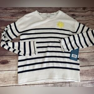 Life Is Good Sweater Womens Small Navy Striped Sun Pullover NEW. 1032